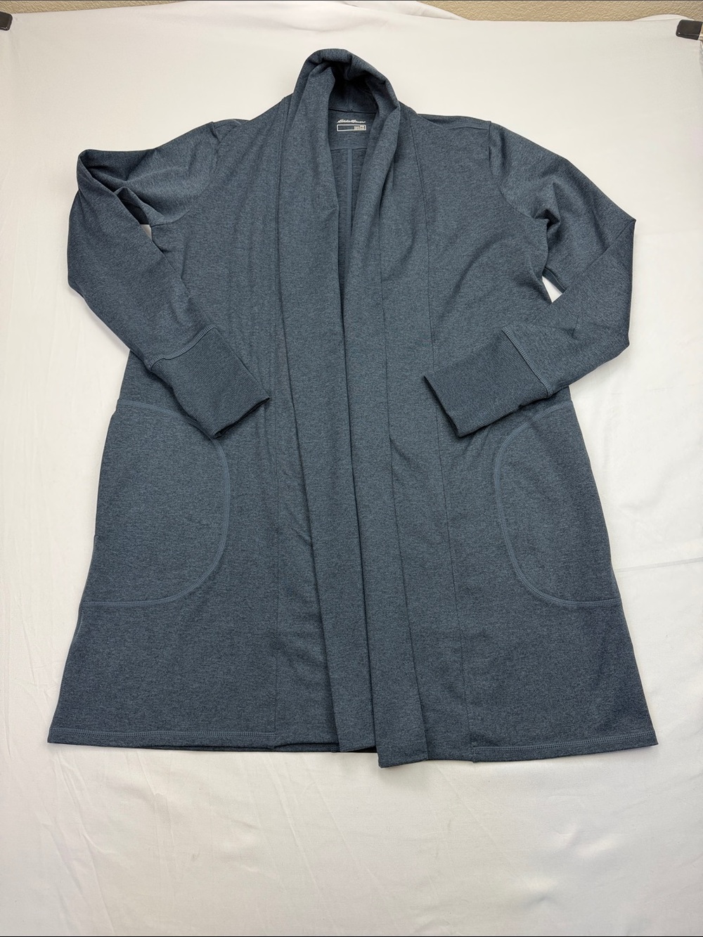 Eddie Bauer Butter Soft Long Open-Front Cardigan in Slate Blue-Grey